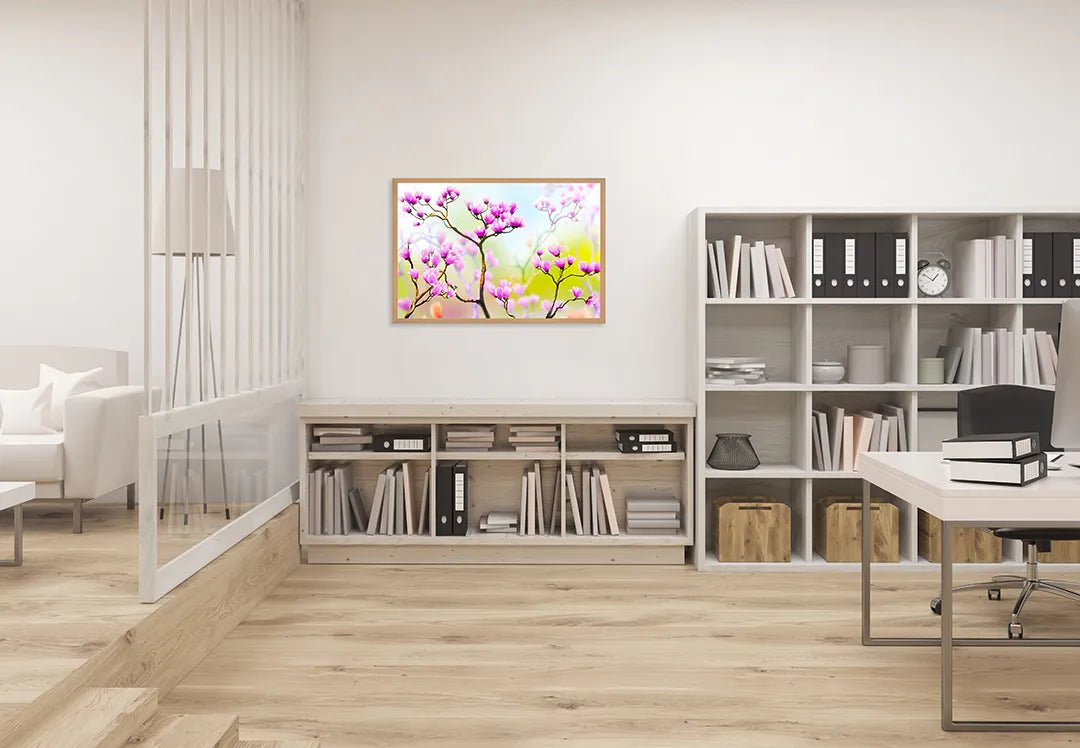 Metalen Magneetbord met afbeelding van tak met roze bloesem in zacht roze kleuren