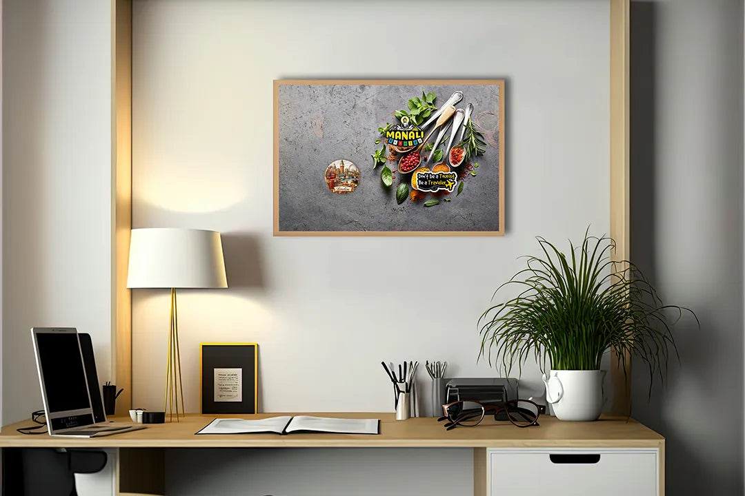 Metalen Magneetbord met afbeelding van ingrediënten en kookgerei in grijs en rood kleuren