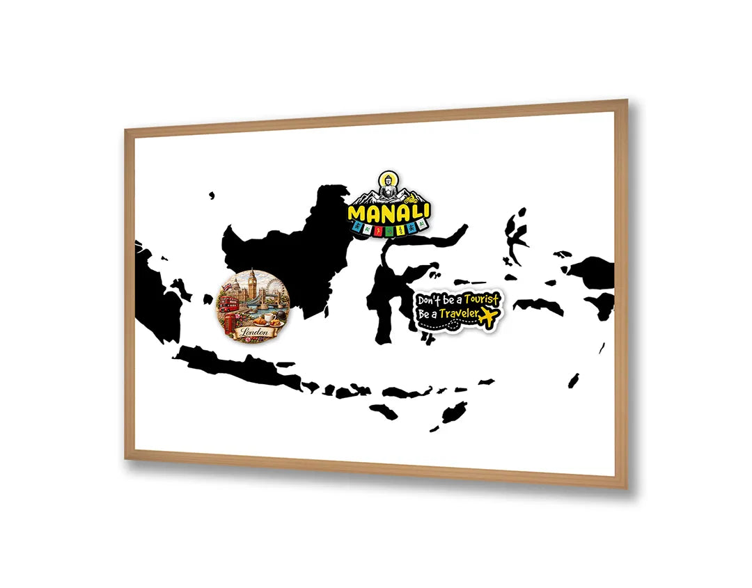 Metalen Magneetbord met afbeelding van silhouet landkaart van Indonesië in zwart op wit kleuren
