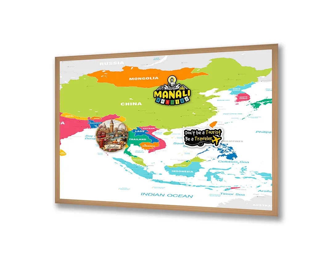 Metalen Magneetbord met afbeelding van kleurrijke landenkaart van Azië in diverse heldere kleuren kleuren