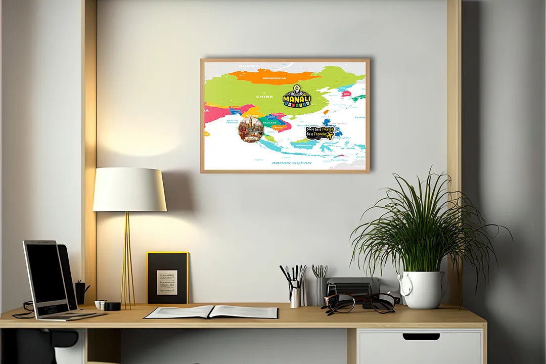 Metalen Magneetbord met afbeelding van kleurrijke landenkaart van Azië in diverse heldere kleuren kleuren