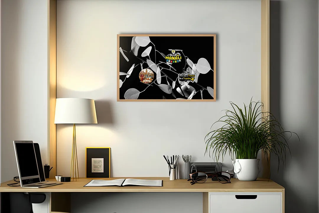 Metalen Magneetbord met afbeelding van abstracte zwart-witte vormen in monochroom zwart-wit kleuren