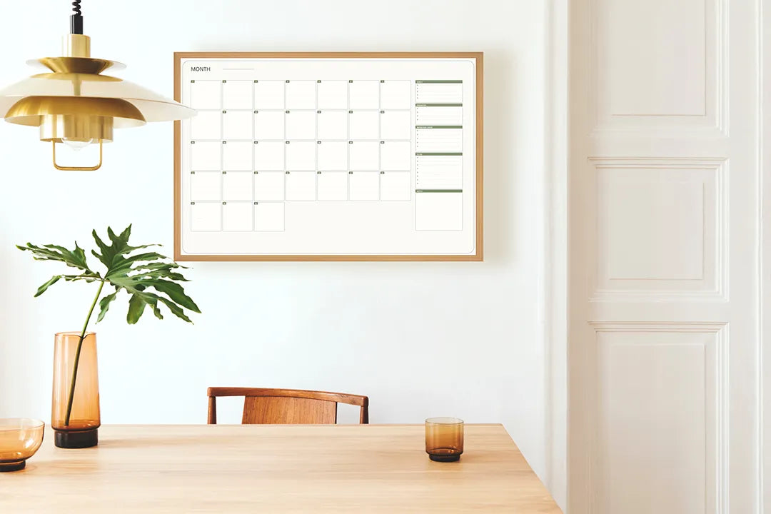 Metalen Magneetbord met print van Groene kalender grid perfect als decoratie