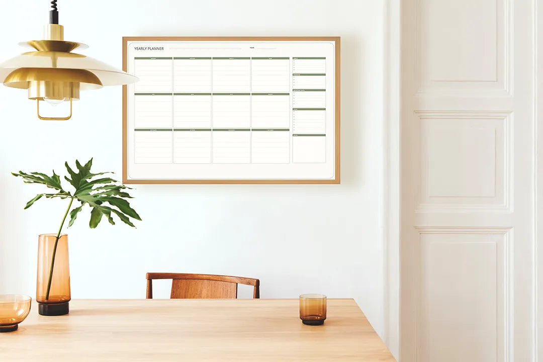 Metalen Magneetbord met print van Groene kalender grid met notities perfect als decoratie