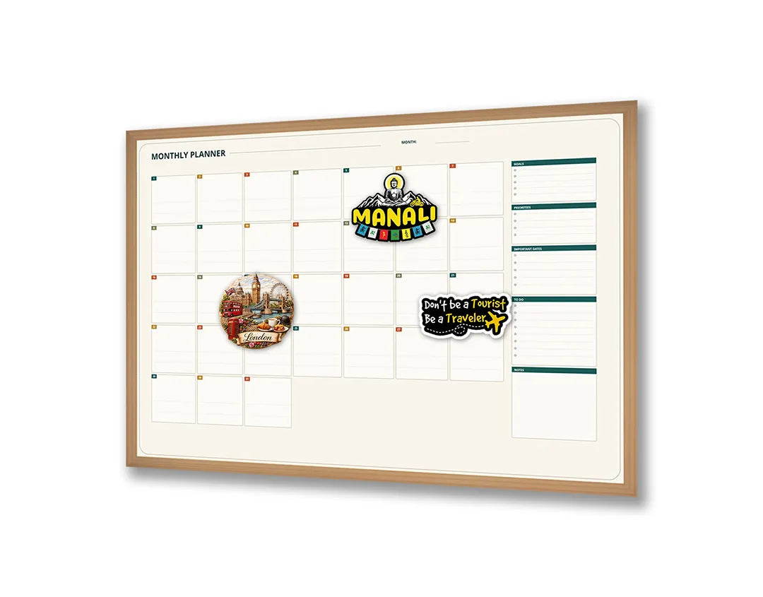 Metalen Magneetbord met print van Blauwe planner grid perfect als decoratie