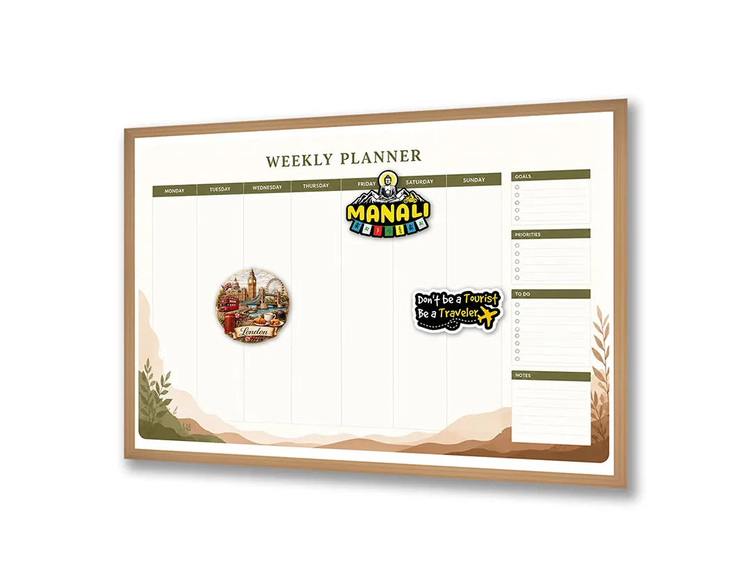 Metalen Magneetbord met print van Grijze planner met plantje perfect als decoratie