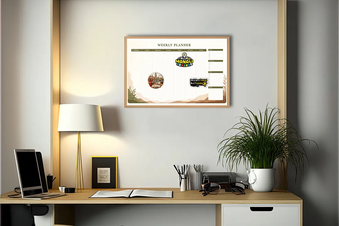 Metalen Magneetbord met print van Grijze planner met plantje perfect als decoratie
