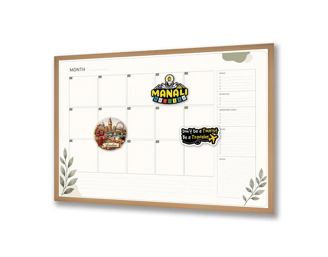 Metalen Magneetbord met functionele overzichts planner en decoratieve, zachte groene eucalyptus takjes