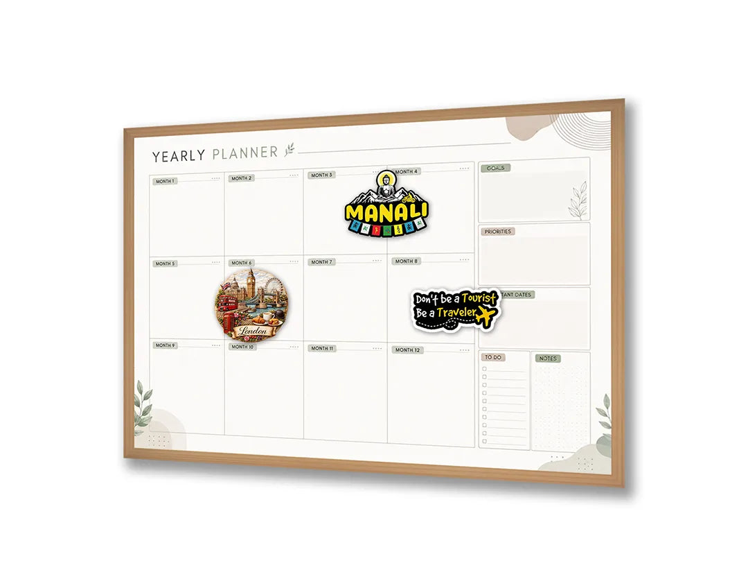 Metalen Magneetbord met overzichtelijke maandplanner subtiel gedecoreerd met frisse groene botanische bladeren
