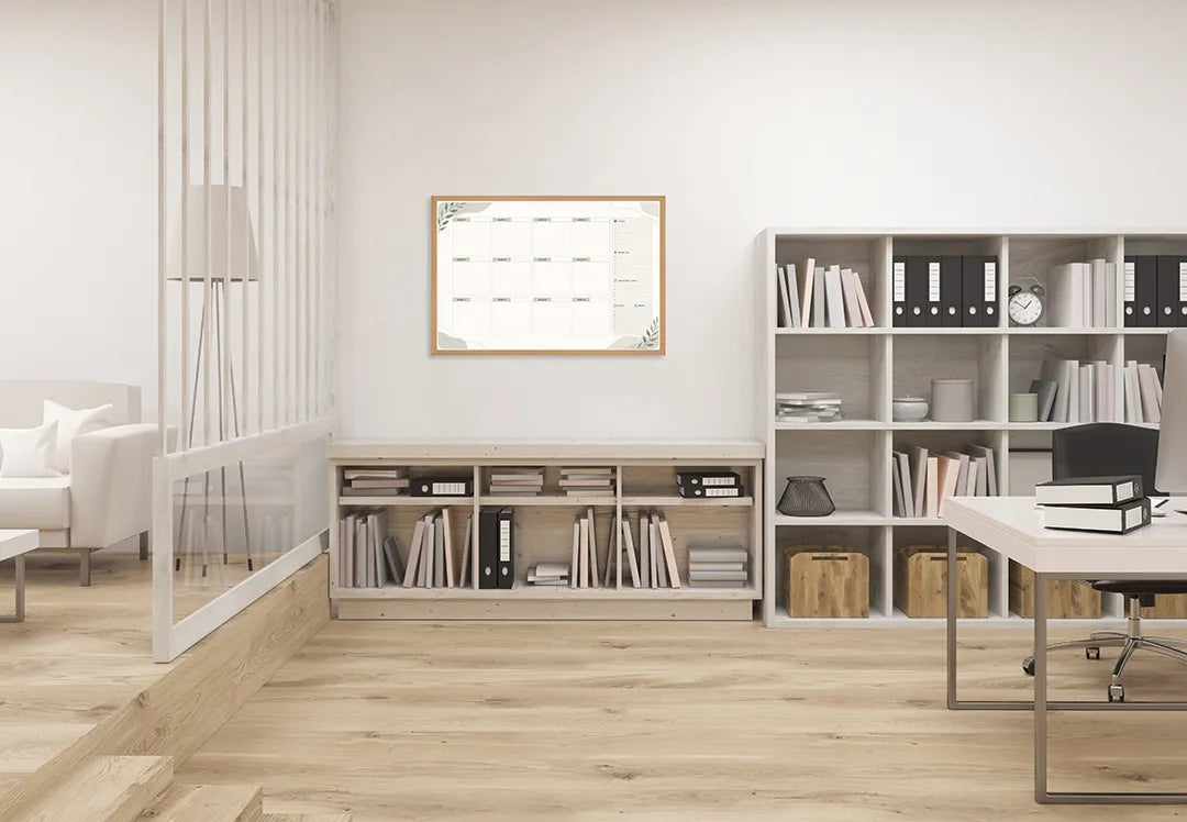 Metalen Magneetbord met een uiterst minimalistische maandplanner zonder onnodige en storende visuele afleidingen