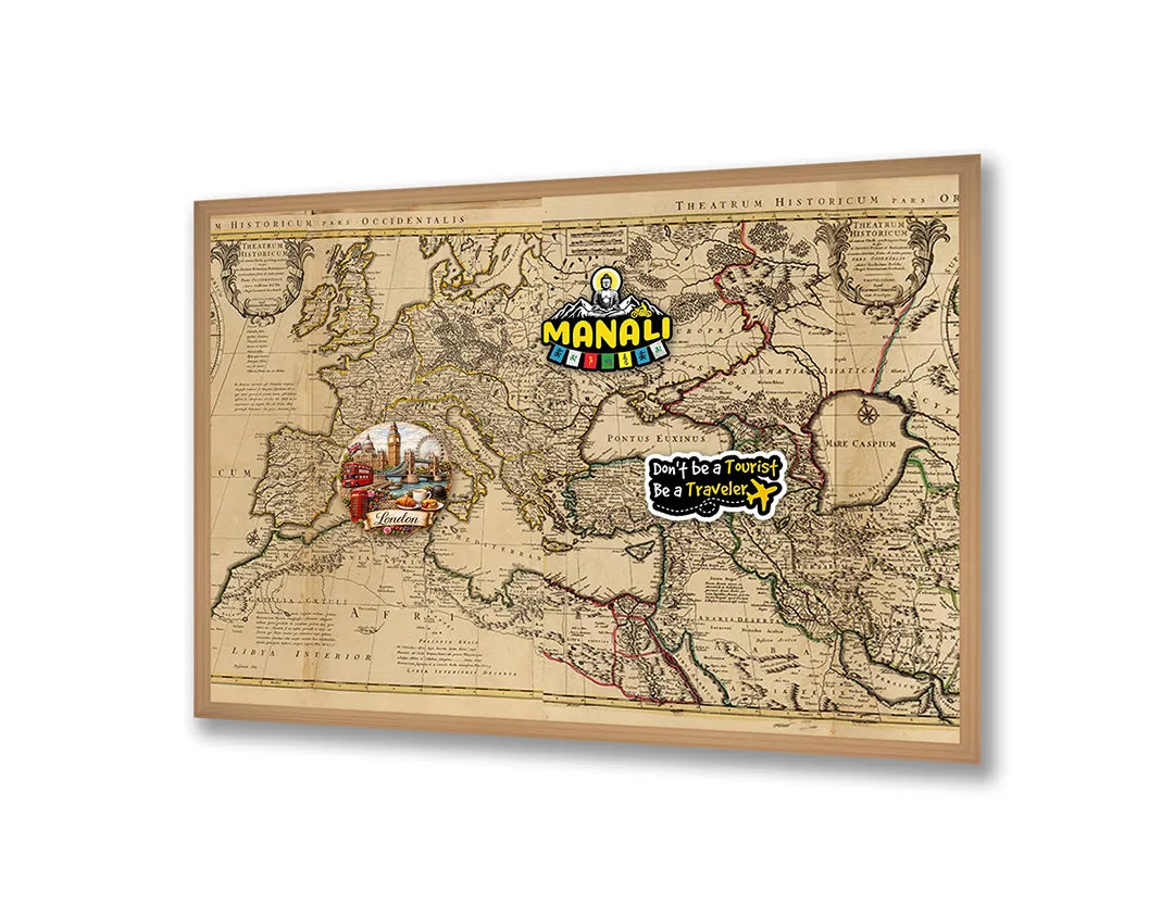 Metalen Magneetbord met klassieke vintage wereldkaart prachtig afgedrukt in uiterst warme en nostalgische sepia kleuren