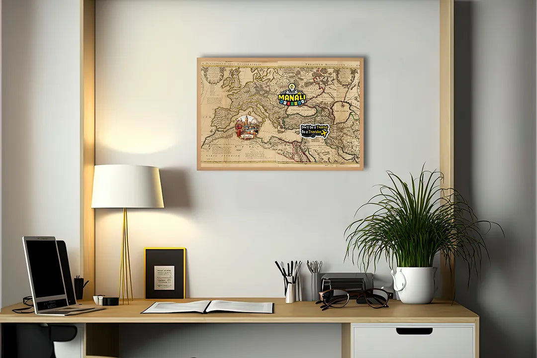 Metalen Magneetbord met klassieke vintage wereldkaart prachtig afgedrukt in uiterst warme en nostalgische sepia kleuren