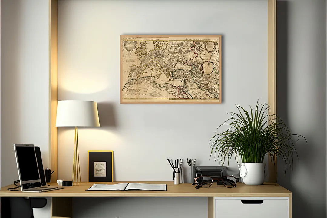 Metalen Magneetbord met klassieke vintage wereldkaart prachtig afgedrukt in uiterst warme en nostalgische sepia kleuren