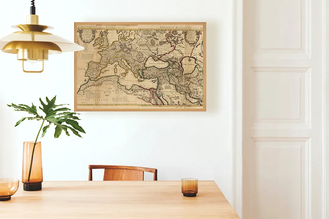 Metalen Magneetbord met klassieke vintage wereldkaart prachtig afgedrukt in uiterst warme en nostalgische sepia kleuren
