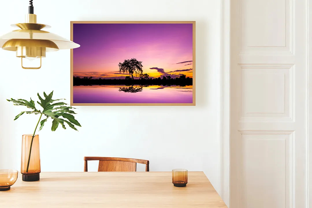 Metalen Magneetbord met print van Boom zonsondergang reflectie perfect als decoratie