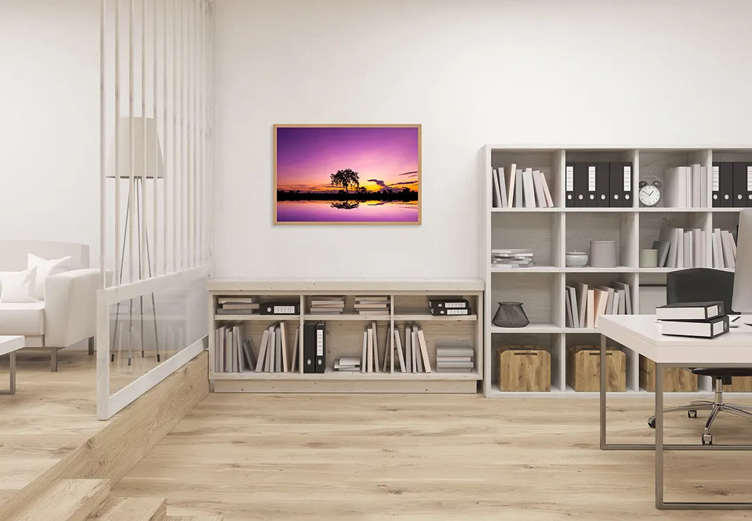 Metalen Magneetbord met print van Boom zonsondergang reflectie perfect als decoratie