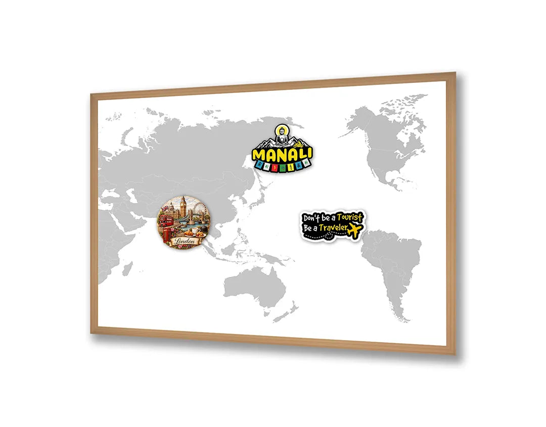 Metalen Magneetbord met print van Wereldkaart grijs wit perfect als decoratie