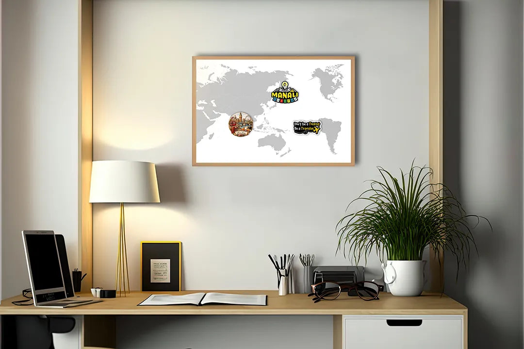 Metalen Magneetbord met print van Wereldkaart grijs wit perfect als decoratie