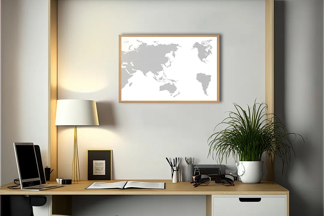 Metalen Magneetbord met print van Wereldkaart grijs wit perfect als decoratie