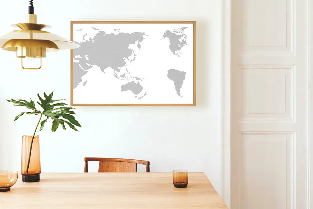 Metalen Magneetbord met print van Wereldkaart grijs wit perfect als decoratie