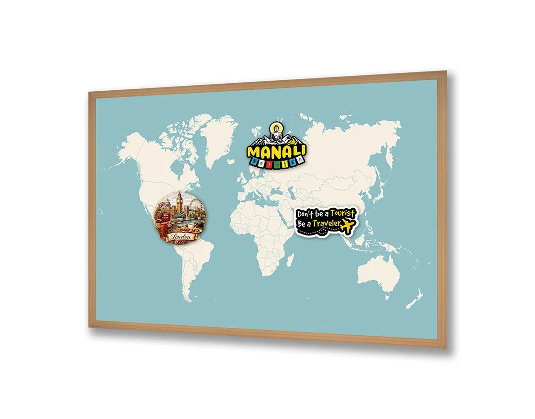 Metalen Magneetbord met print van Wereldkaart pastel blauw perfect als decoratie