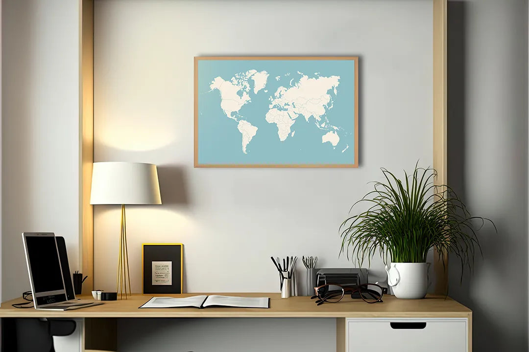 Metalen Magneetbord met print van Wereldkaart pastel blauw perfect als decoratie
