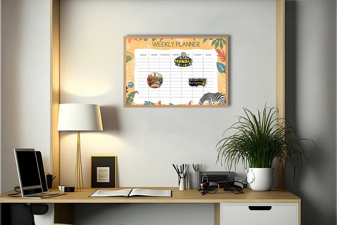 Metalen Magneetbord met print van Weekplanner oranje perfect als decoratie