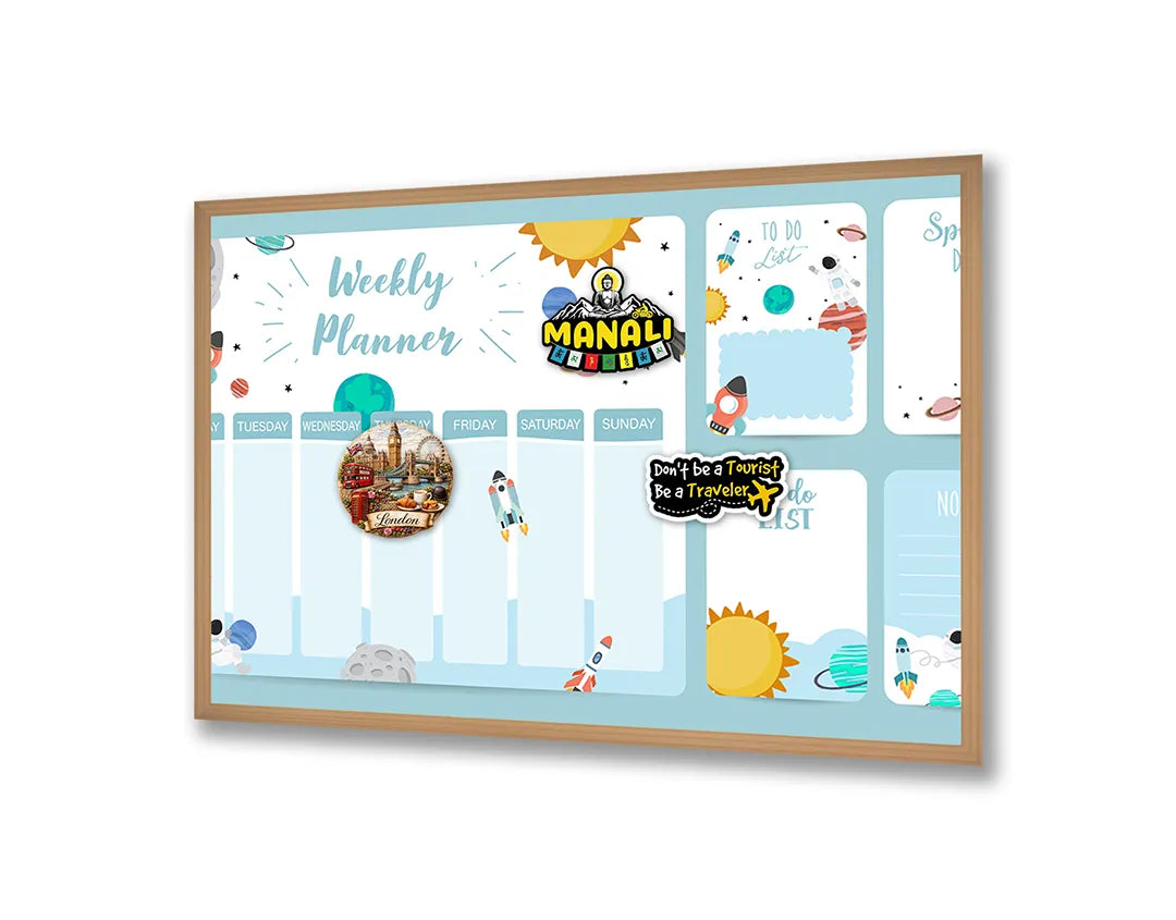 Metalen Magneetbord met print van Weekplanner blauw kind perfect als decoratie