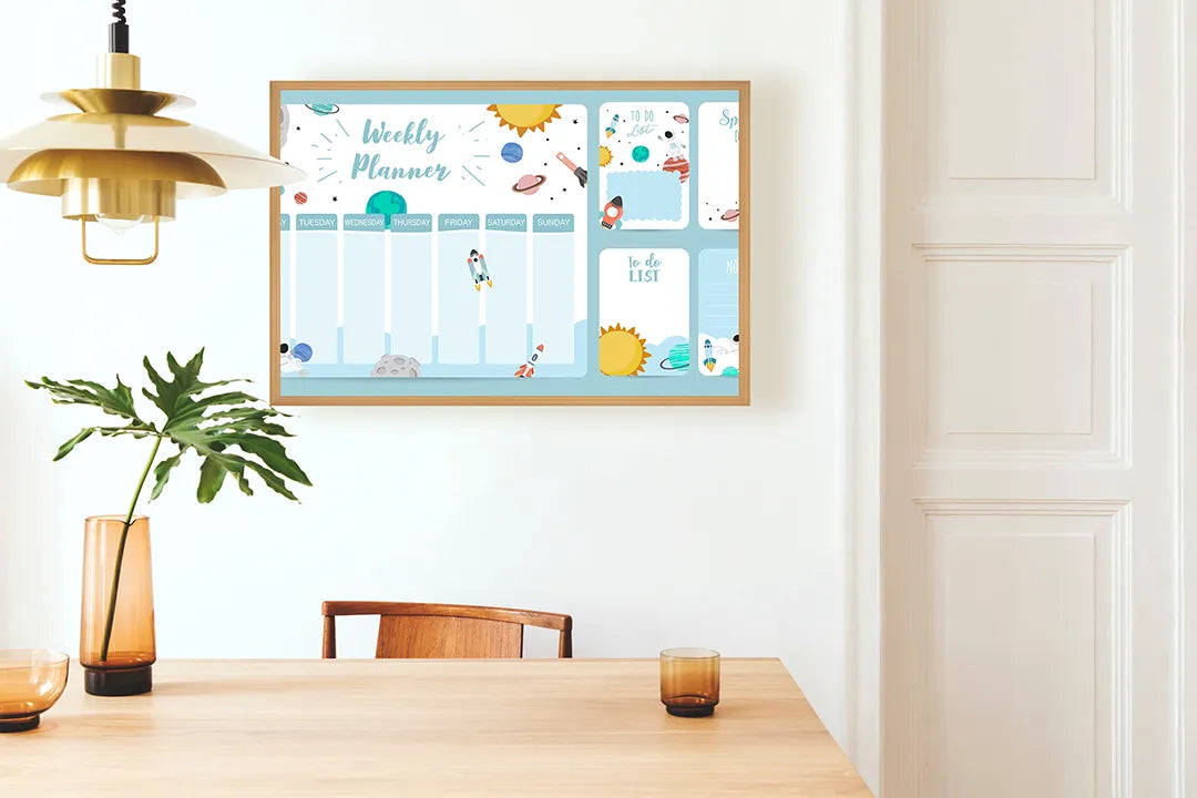Metalen Magneetbord met print van Weekplanner blauw kind perfect als decoratie
