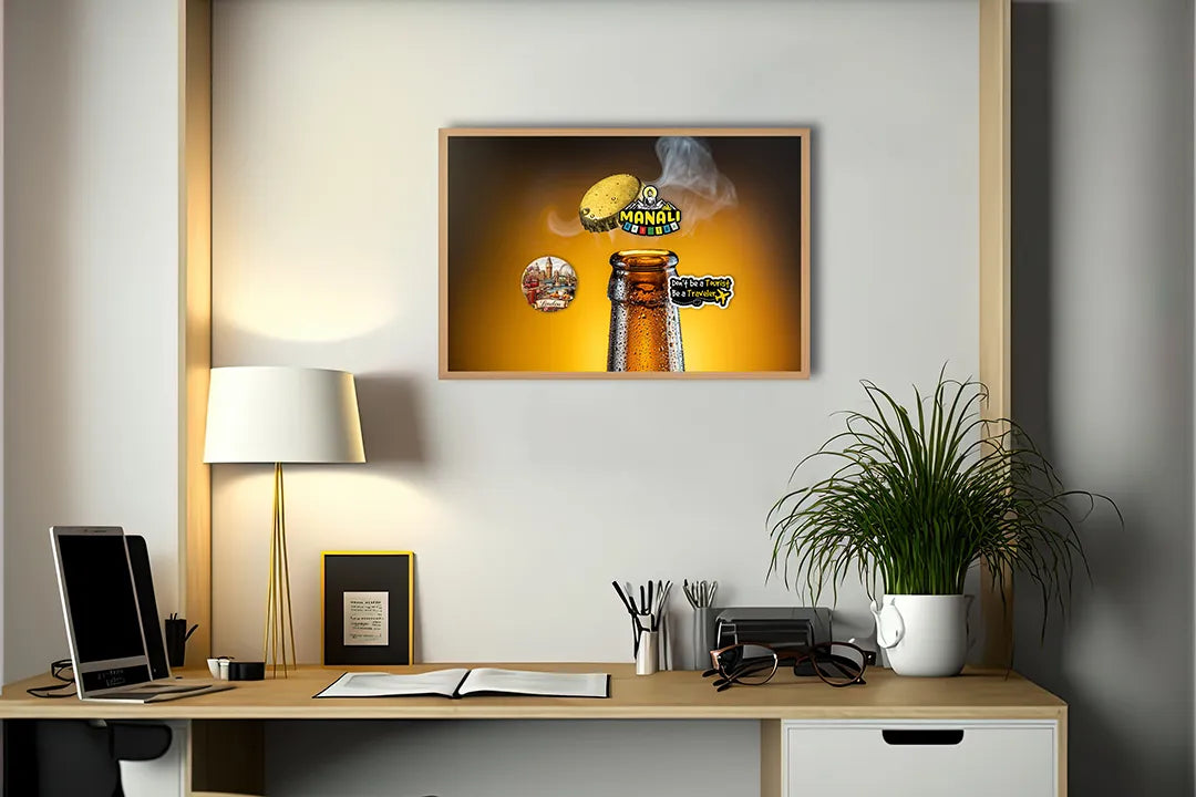 Metalen Magneetbord met print van Bierflesje kroonkurk perfect als decoratie