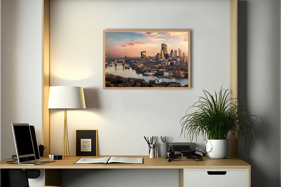 Metalen Magneetbord met print van Londen skyline zonsondergang perfect als decoratie