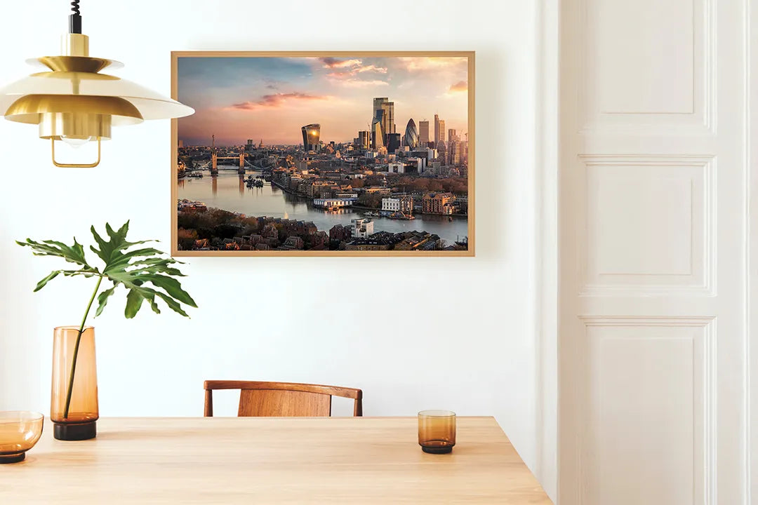 Metalen Magneetbord met print van Londen skyline zonsondergang perfect als decoratie