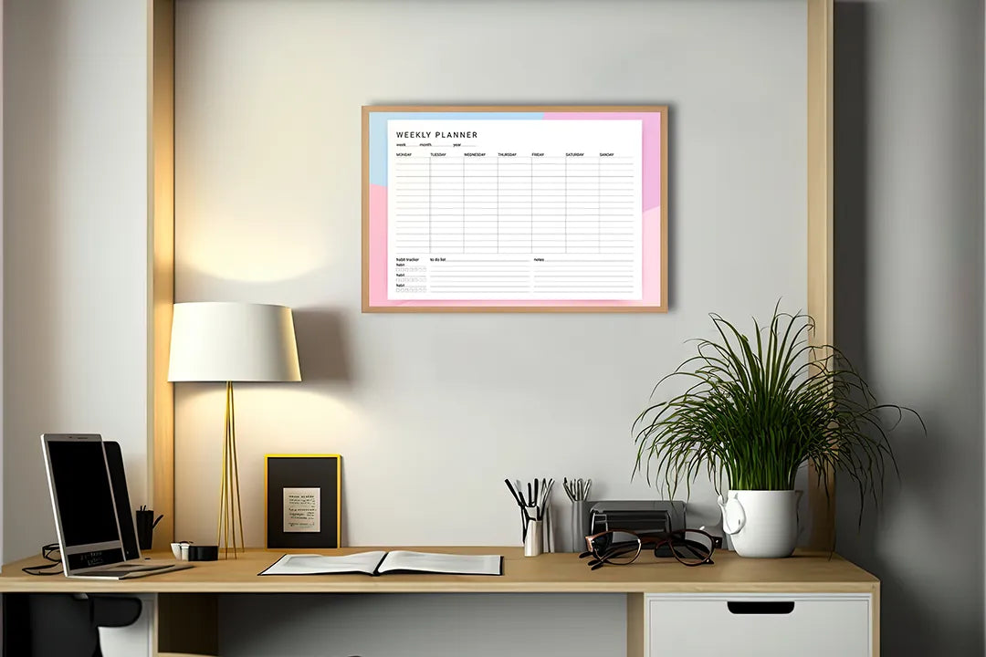Metalen Magneetbord met print van Weekplanner roze perfect als decoratie