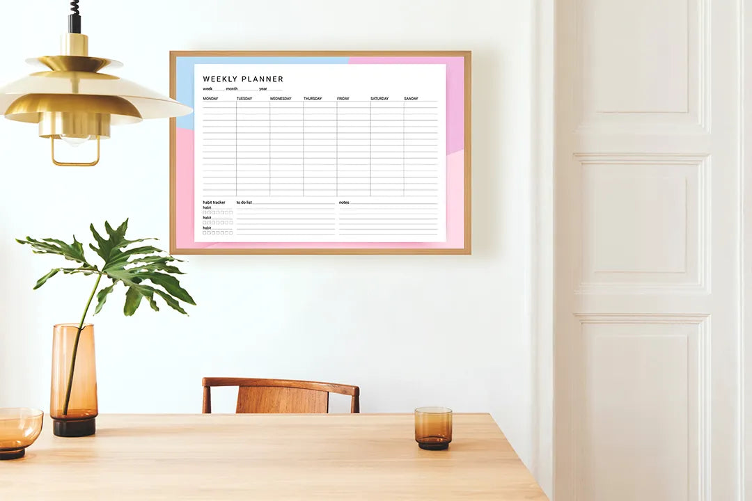 Metalen Magneetbord met print van Weekplanner roze perfect als decoratie