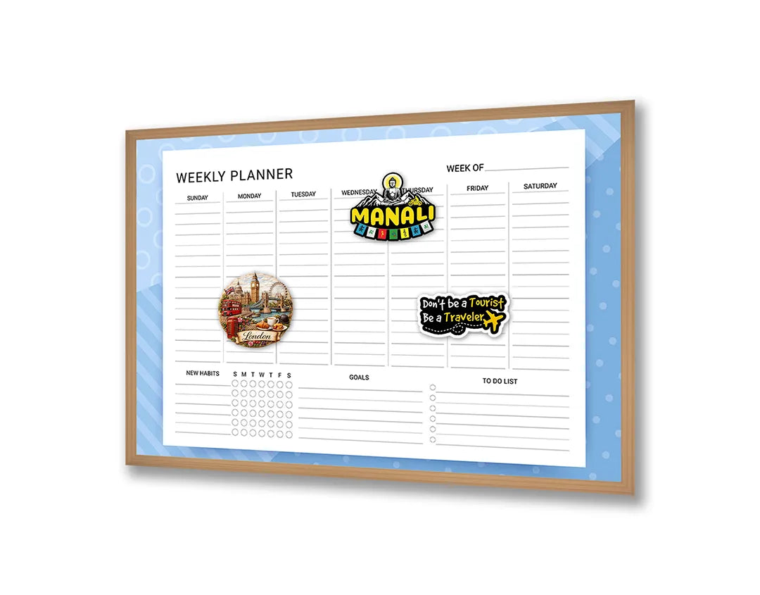 Metalen Magneetbord met print van Weekplanner blauw perfect als decoratie