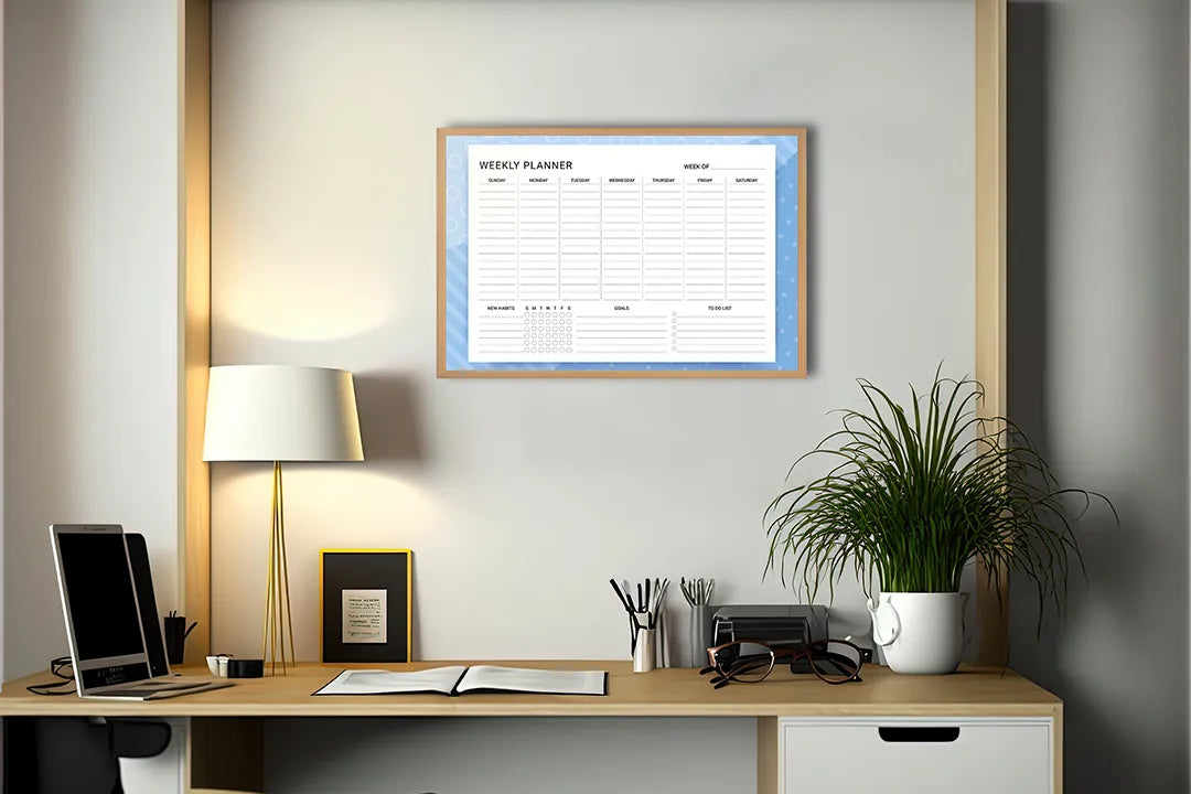 Metalen Magneetbord met print van Weekplanner blauw perfect als decoratie