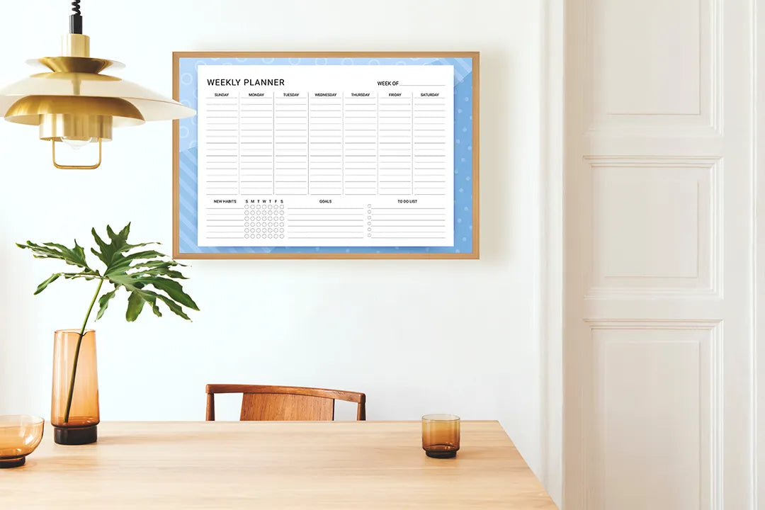 Metalen Magneetbord met print van Weekplanner blauw perfect als decoratie