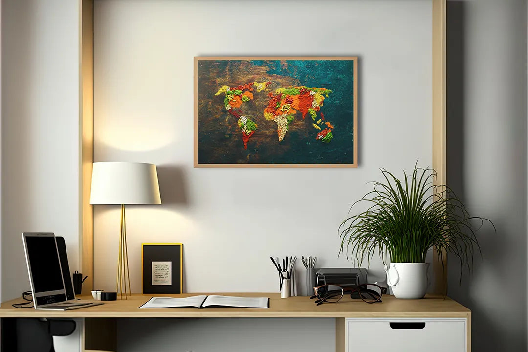 Metalen Magneetbord met print van Oude wereldkaart bruin perfect als decoratie