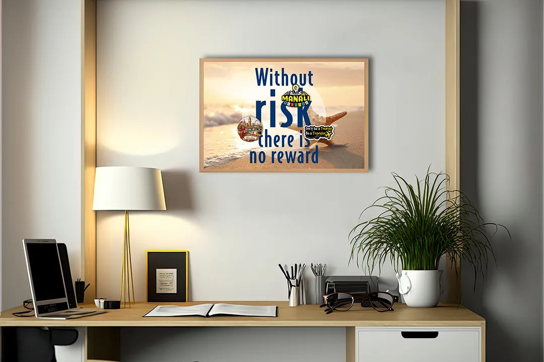 Metalen Magneetbord met print van Without risk tekst strand perfect als decoratie