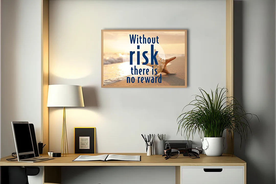 Metalen Magneetbord met print van Without risk tekst strand perfect als decoratie