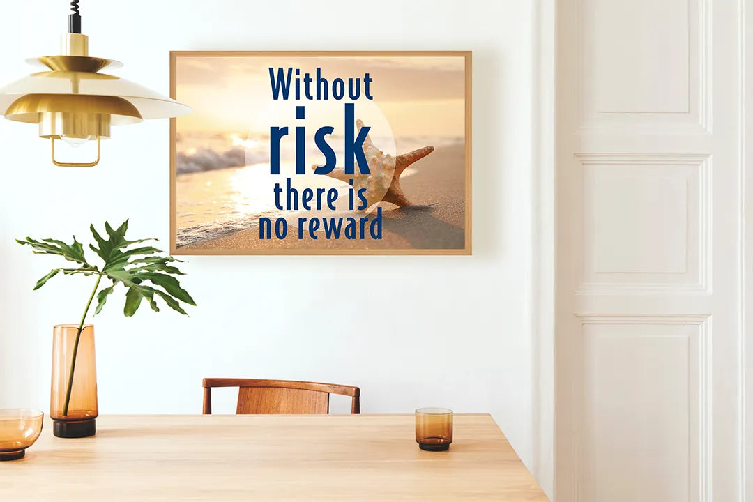 Metalen Magneetbord met print van Without risk tekst strand perfect als decoratie