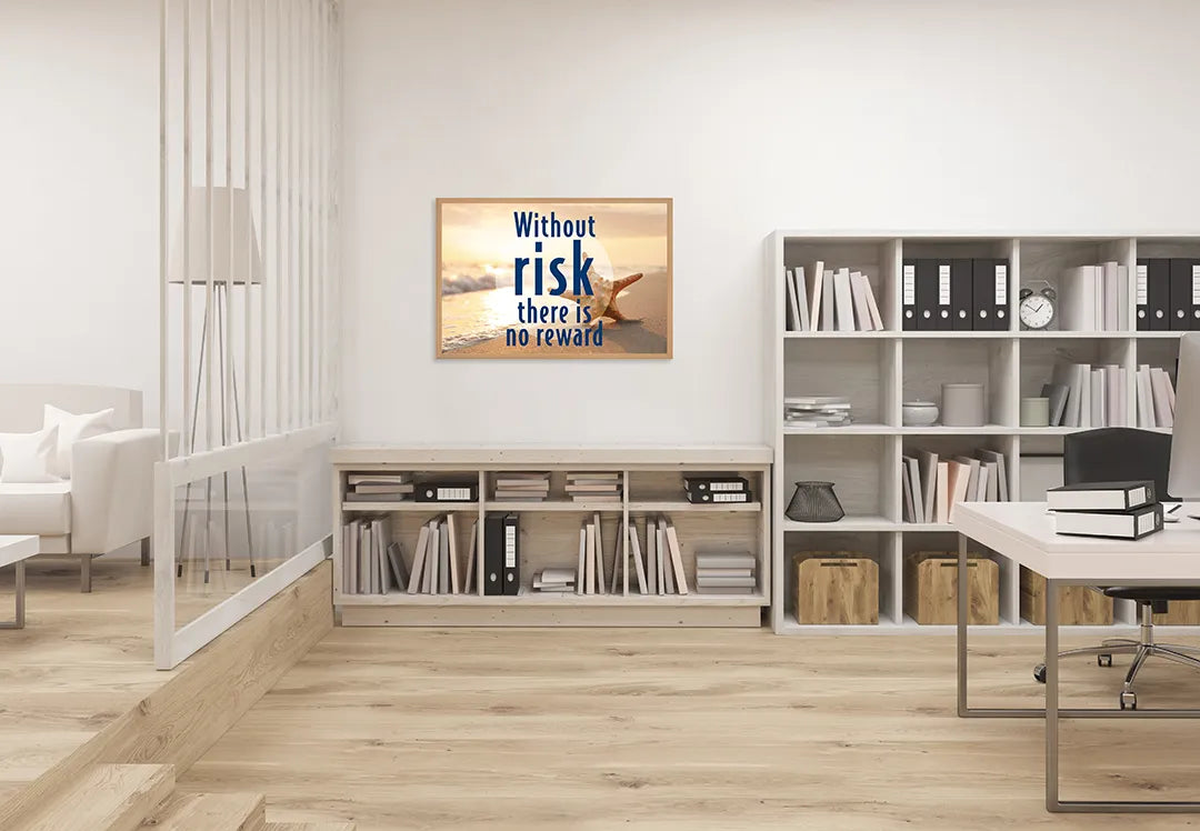 Metalen Magneetbord met print van Without risk tekst strand perfect als decoratie