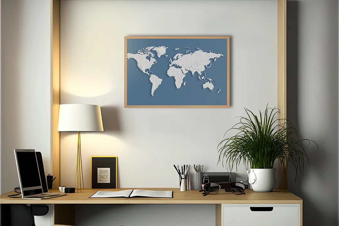 Metalen Magneetbord met print van Wereldkaart blauw perfect als decoratie