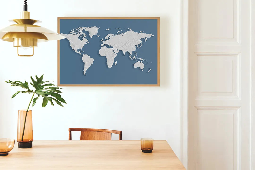 Metalen Magneetbord met print van Wereldkaart blauw perfect als decoratie