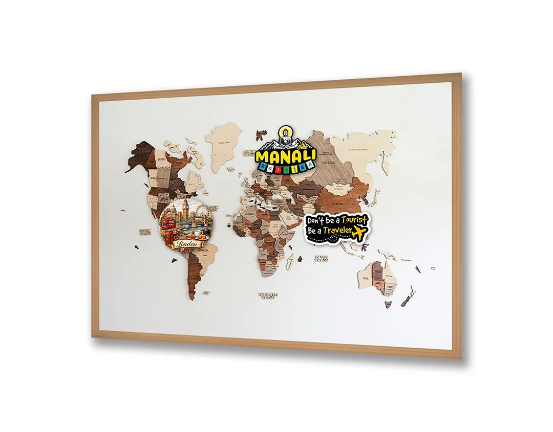 Metalen Magneetbord met print van Houten wereldkaart perfect als decoratie