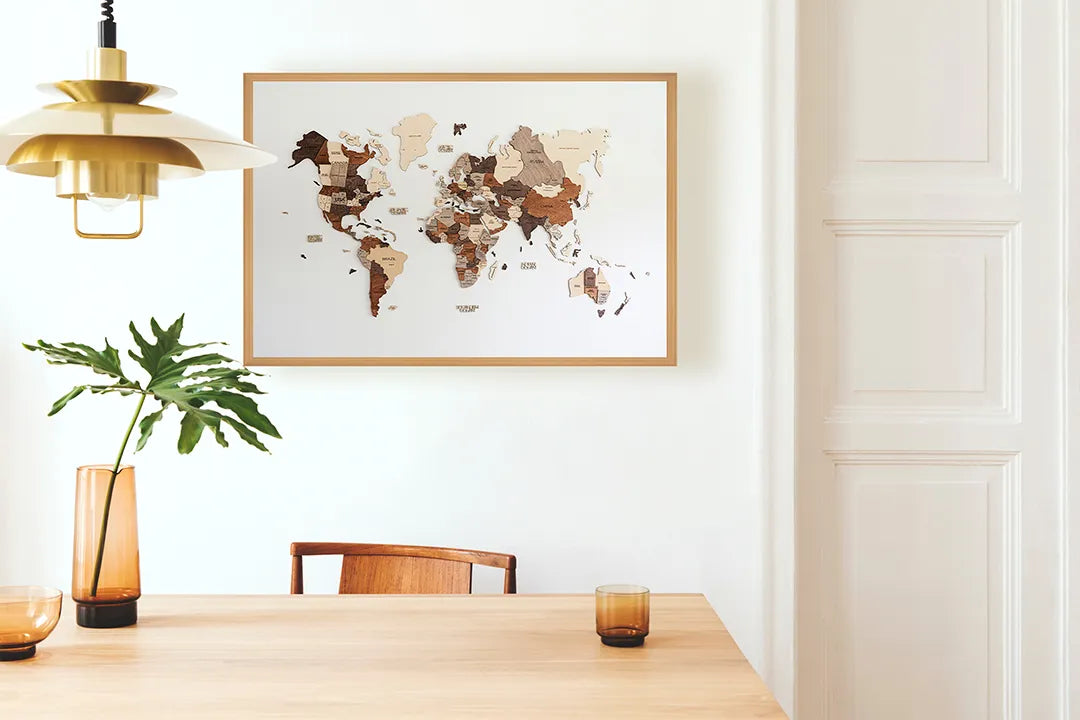Metalen Magneetbord met print van Houten wereldkaart perfect als decoratie