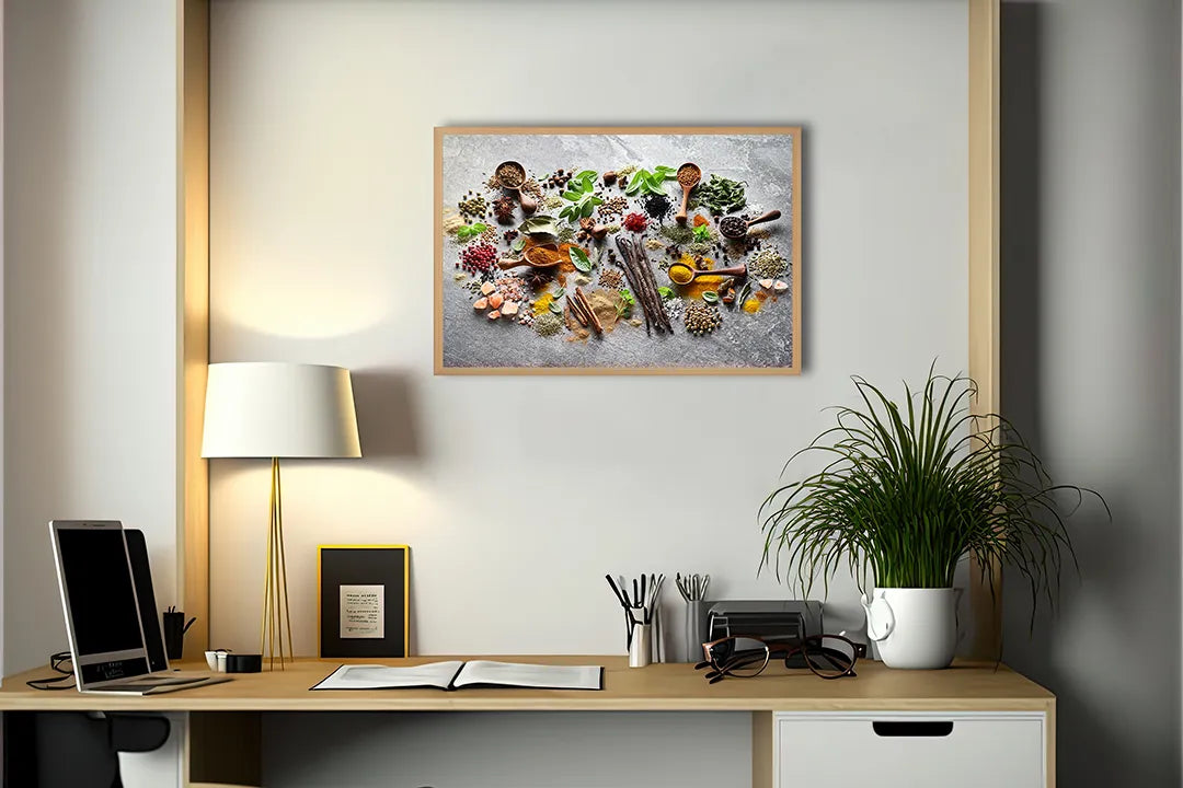 Metalen Magneetbord met print van Kruiden op stenen tafel perfect als decoratie