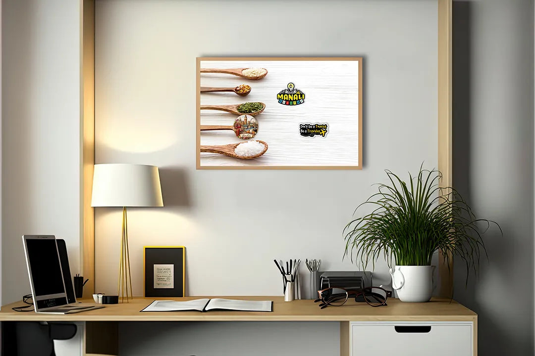 Metalen Magneetbord met print van Houten lepels specerijen perfect als decoratie