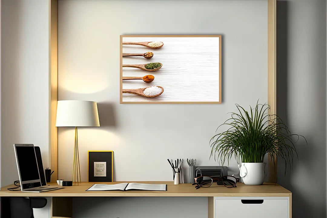 Metalen Magneetbord met print van Houten lepels specerijen perfect als decoratie