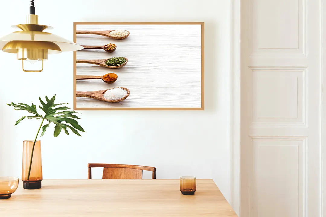 Metalen Magneetbord met print van Houten lepels specerijen perfect als decoratie